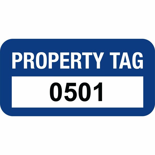 Lustre-Cal Property ID Label PROPERTY TAG Polyester Dark Blue 1.50in x 0.75in  Serialized 0501-0600, 100PK 253772Pe1Bd0501
